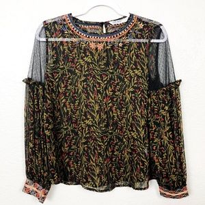 Zara Green Leaf Floral Top XS